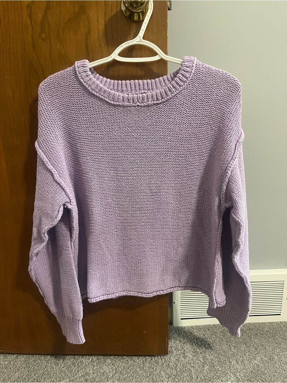 Lavender Knit Crewneck Crop Sweater - Women